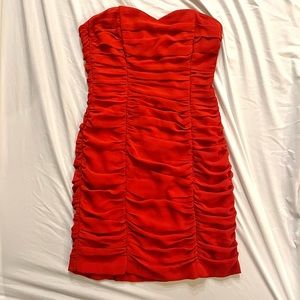 H&M Red Ruched Strapless Dress Size 6
